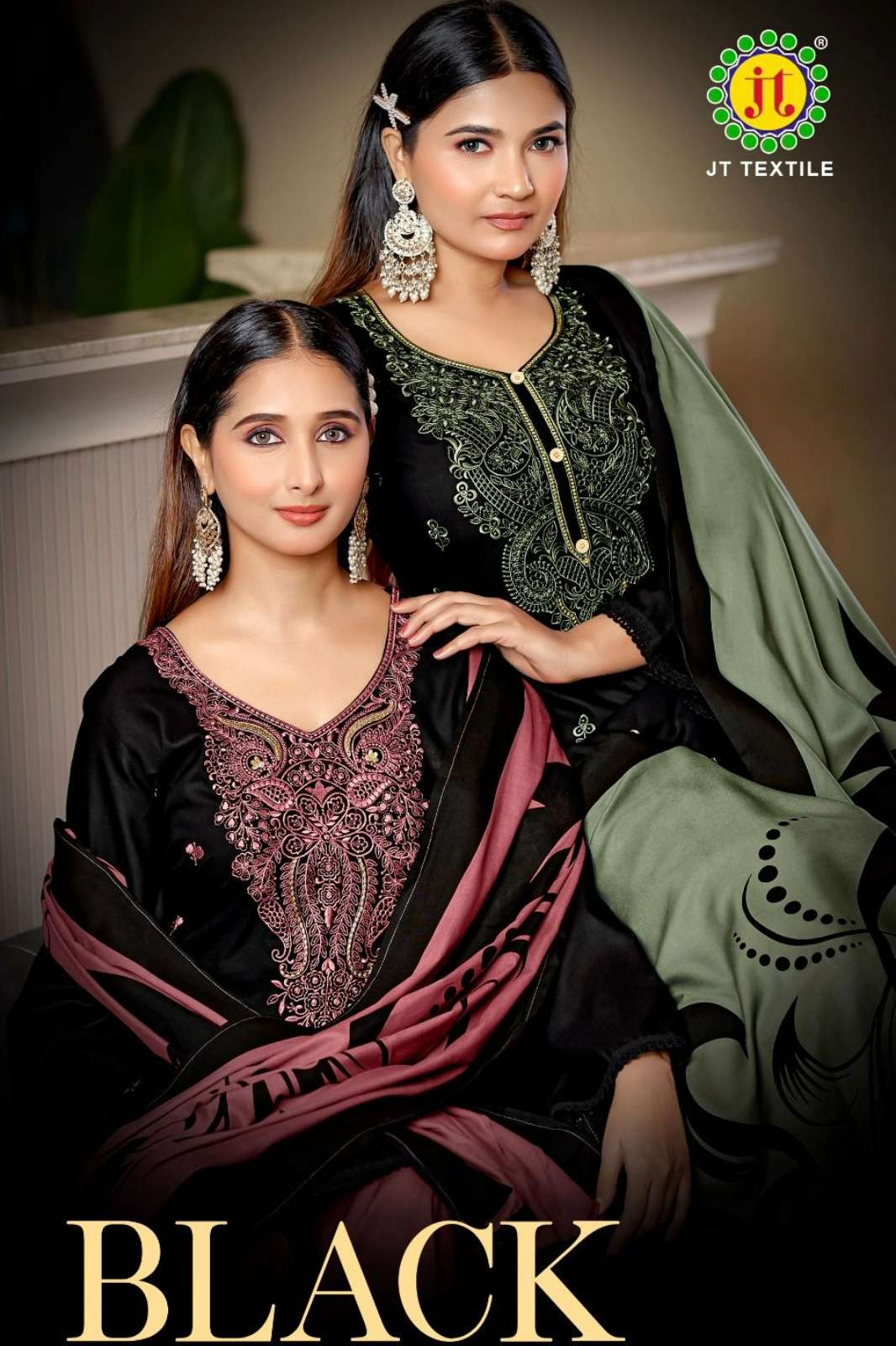 JT Textile Black stone 30 Rayon Fabric Sequence & Embroidered Suit