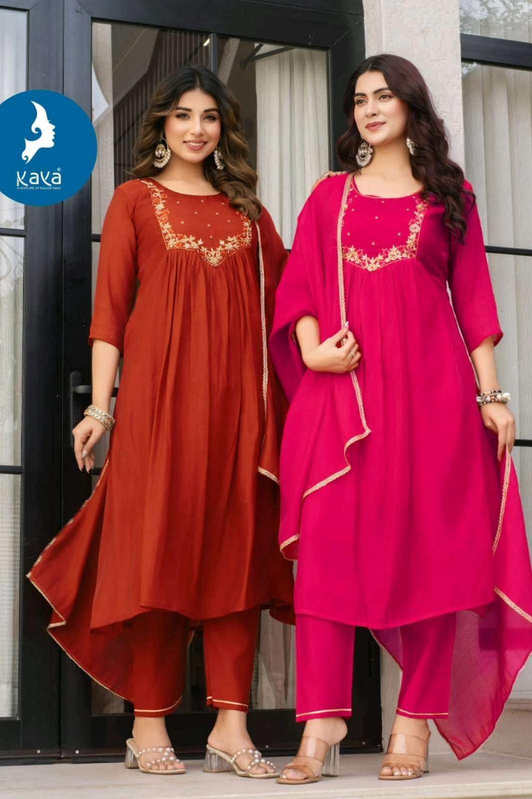 Kaya Desi kudi Ready to Wear Chanderi Suit with Embroidery Work