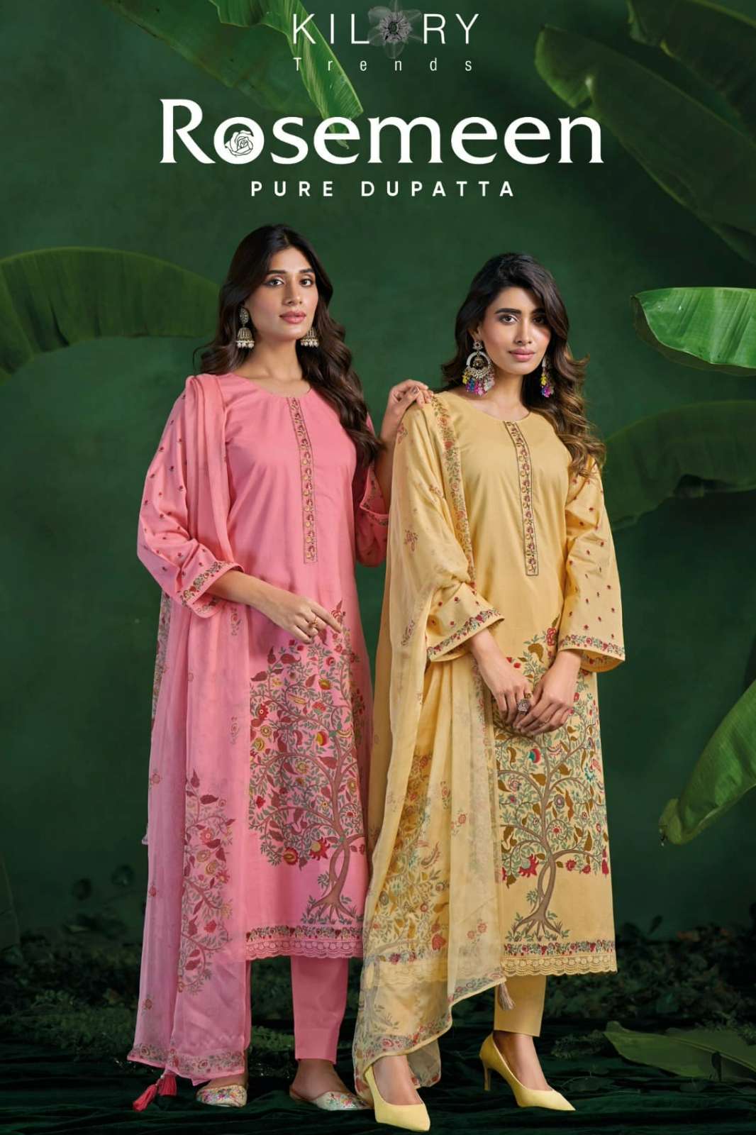 KILORY TRENDS ROSEMEEN PURE LWAN COTTON EMBROIDERY WORK SUIT 