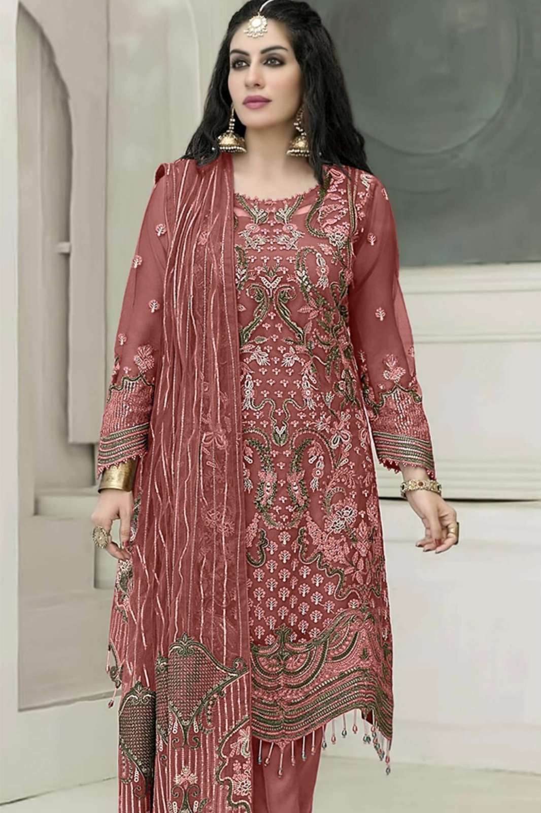 Motifz 5199 Chiffon Pakistani Suit with Embroidery & Khatli Work