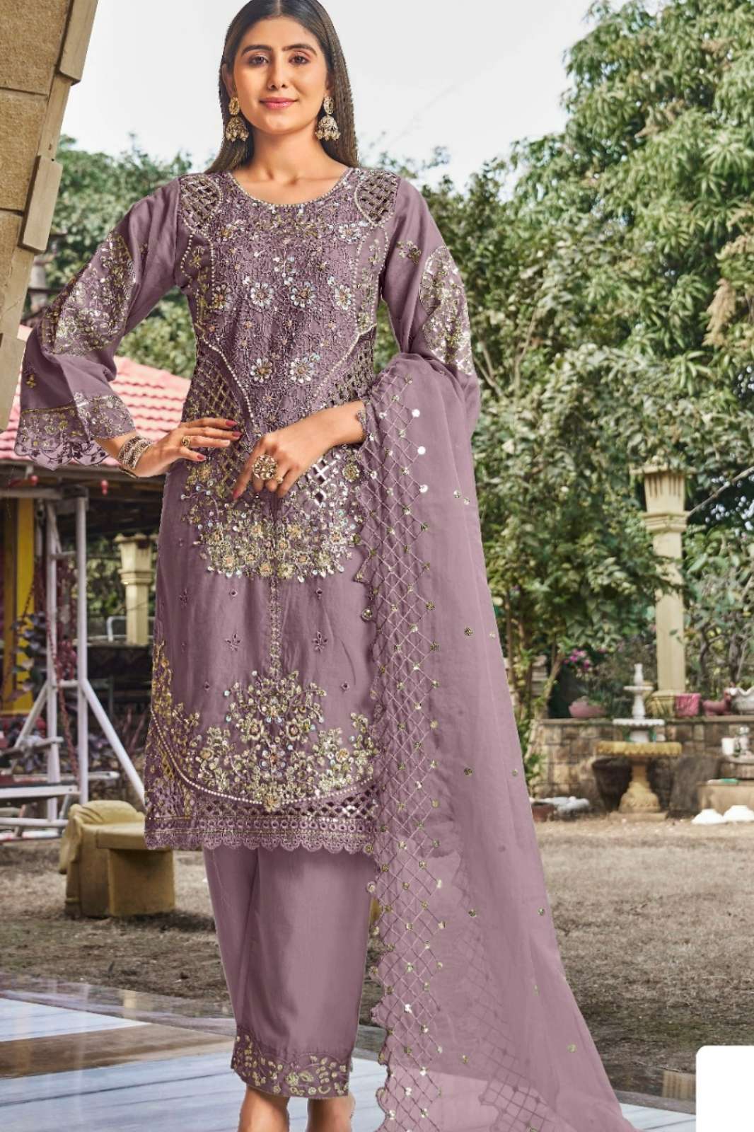 Motifz 5220 Organza Pakistani Suit with Embroidery & Khatli Work