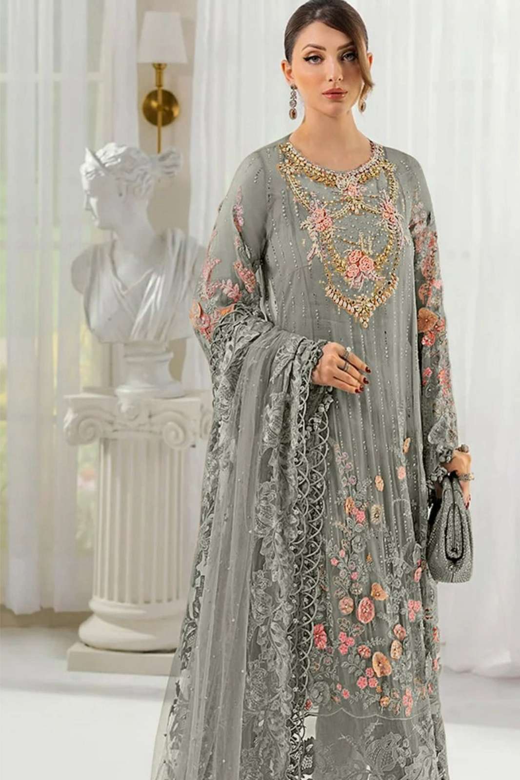 Motifz 5234 Chiffon Pakistani Suit with Embroidery & Khatli Work