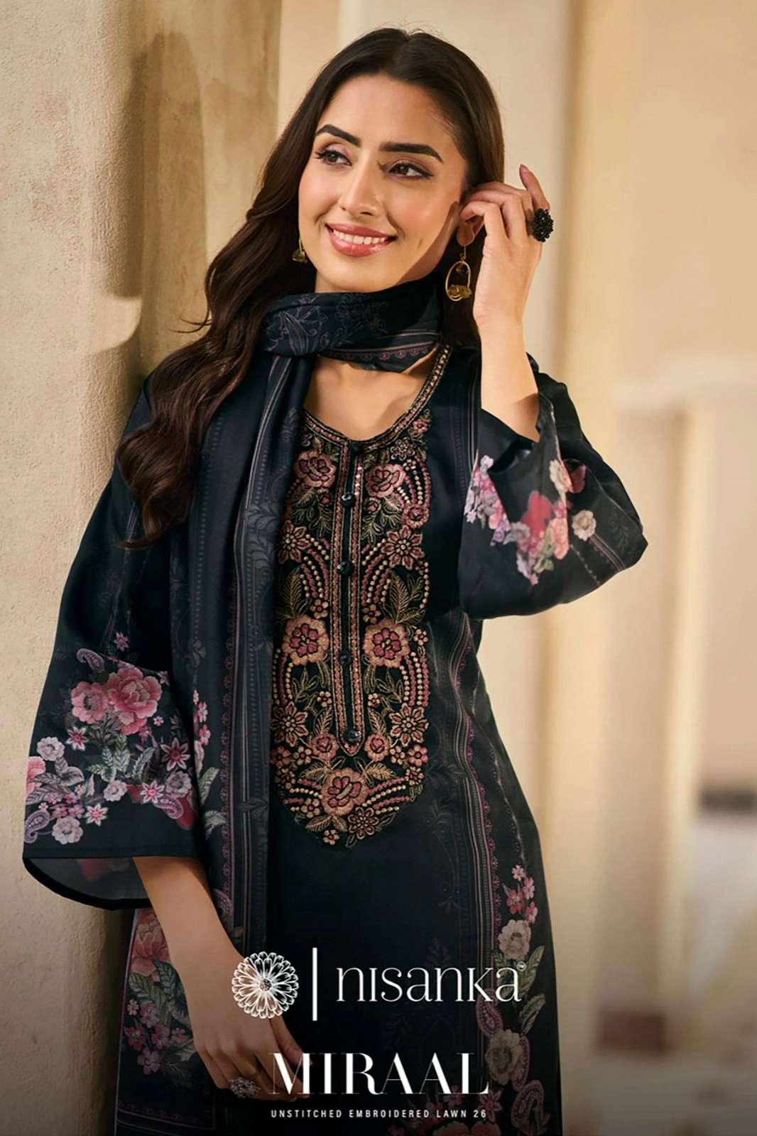 NISANKA MIRAAL LUXURY LAWN 26 CAMBRIC COTTON EMBROIDERED SUIT
