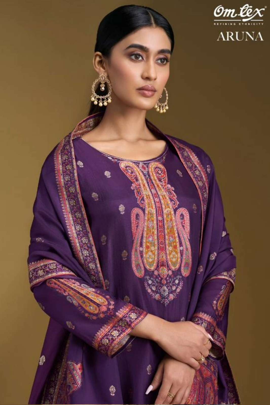 OMTEX ARUNA RUSSIAN SILK JACQUARD DIGITAL PRINTED SUIT 