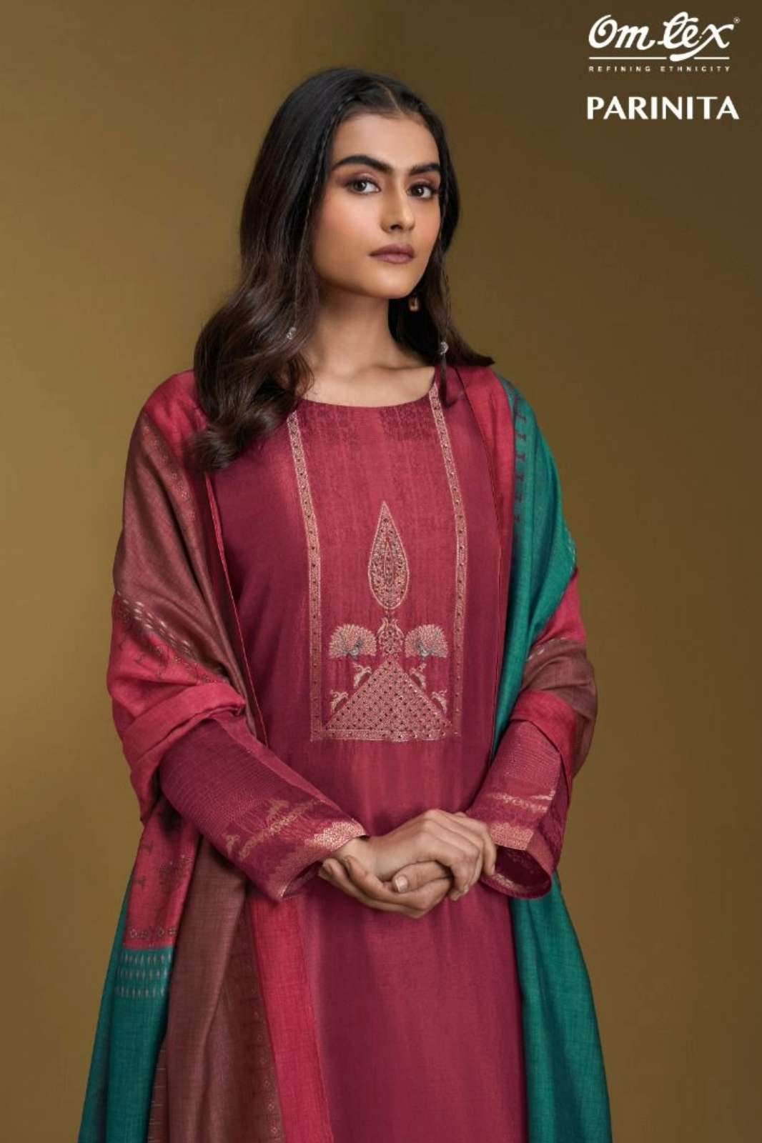 OMTEX PARINITA RUSSIAN SILK JACQUARD WORK & HANDWORK SUIT 