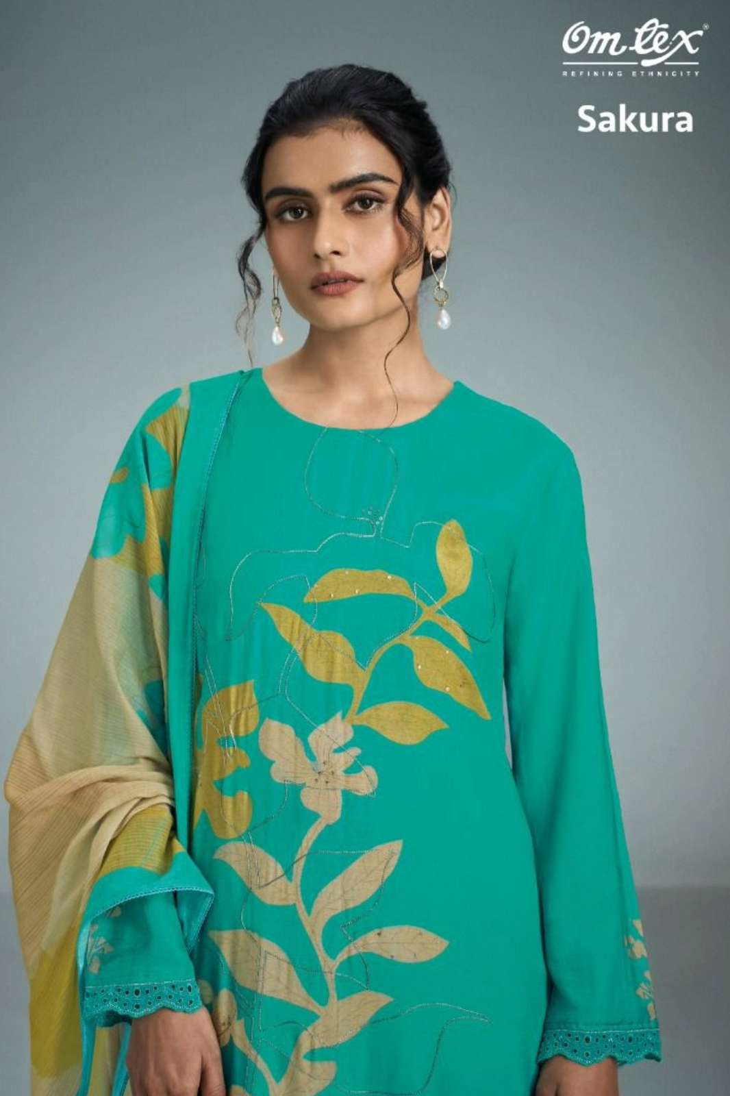 OMTEX SAKURA MUSLEEN DIGITAL PRINT & EMBROIDERED SUIT 
