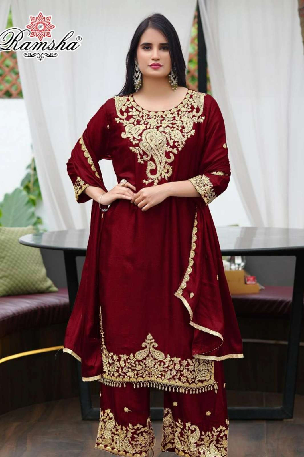 RAMSHA R 1390 Ready To Wear Embroidery Pakistani Fandy Fabric Suit