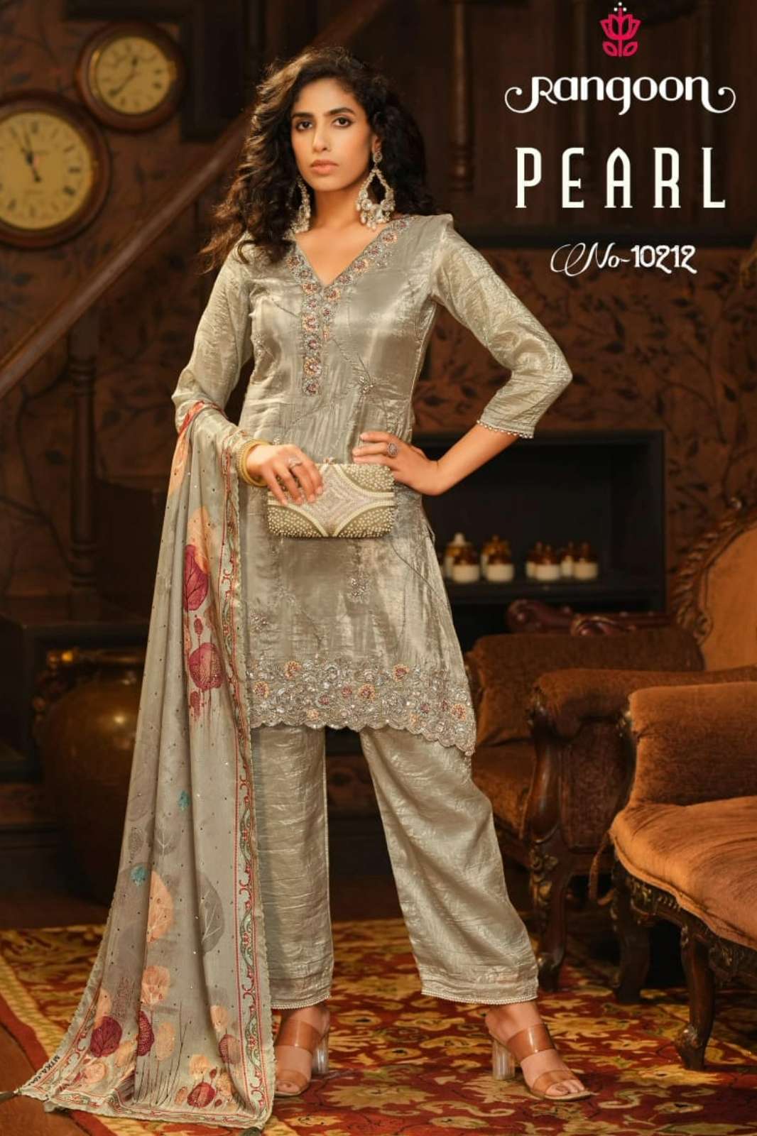 Rangoon PEARL Ready to Wear Gold Crush Suit With Embroidery work