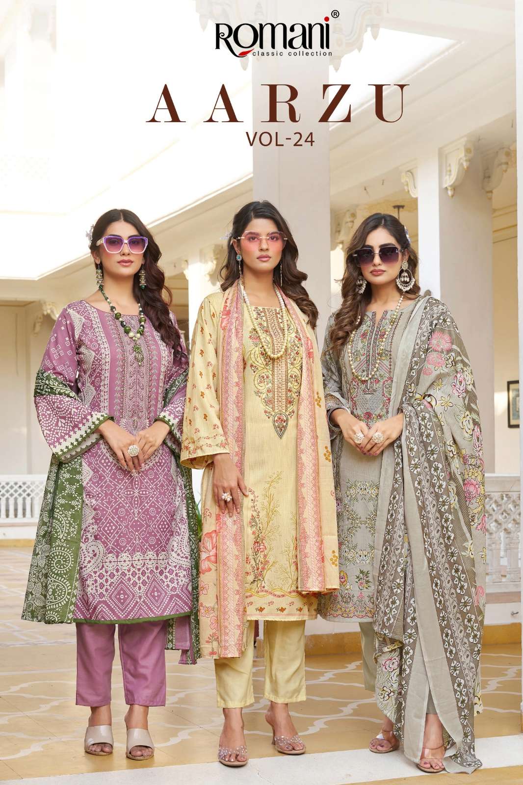 ROMANI AARZU VOL 24 BEAUTIFUL SOFT PRINTED EMBROIDERED COTTON SUIT