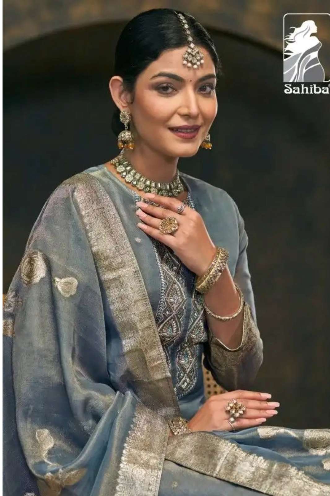  SAHIBA FUSHIA FANCY SIMMER JAQUARD SUIT WITH EMBROIDERY AND HAND WORK