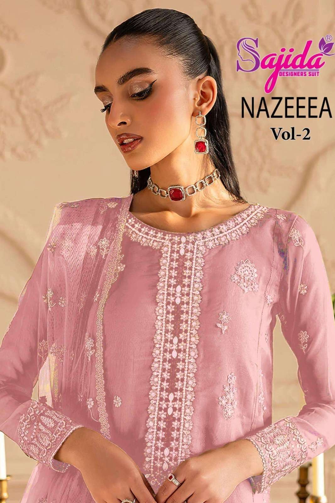 SAJIDA NAJEEEA Vol 2 BEAUTIFUL ORGANZA SUIT WITH KHATLI HANDWORK 