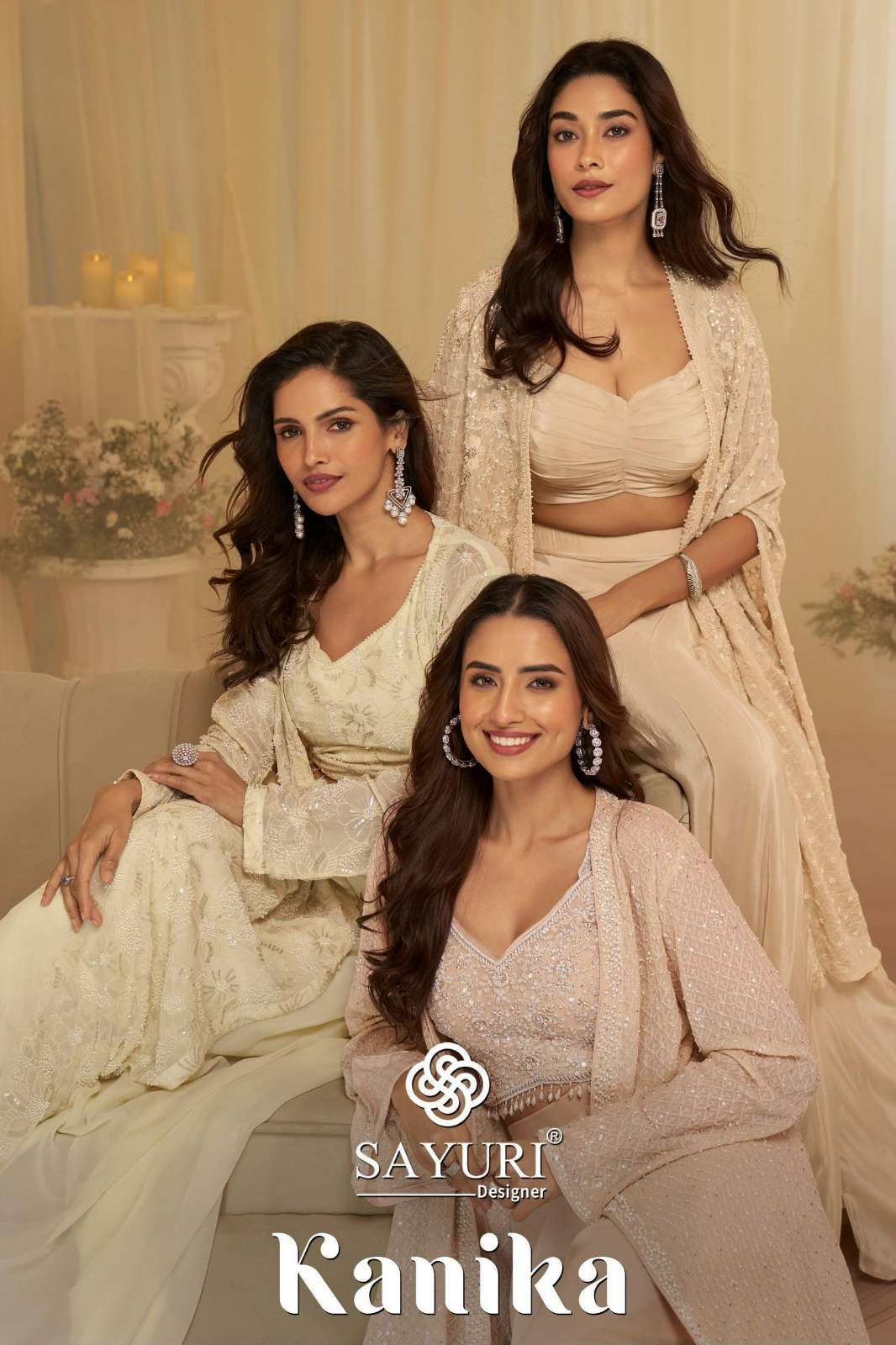 SAYURI KANIKA READY TO WEAR PREMIUM REAL GEROGETTE EMBROIDERED INDO WESTERN DRESS