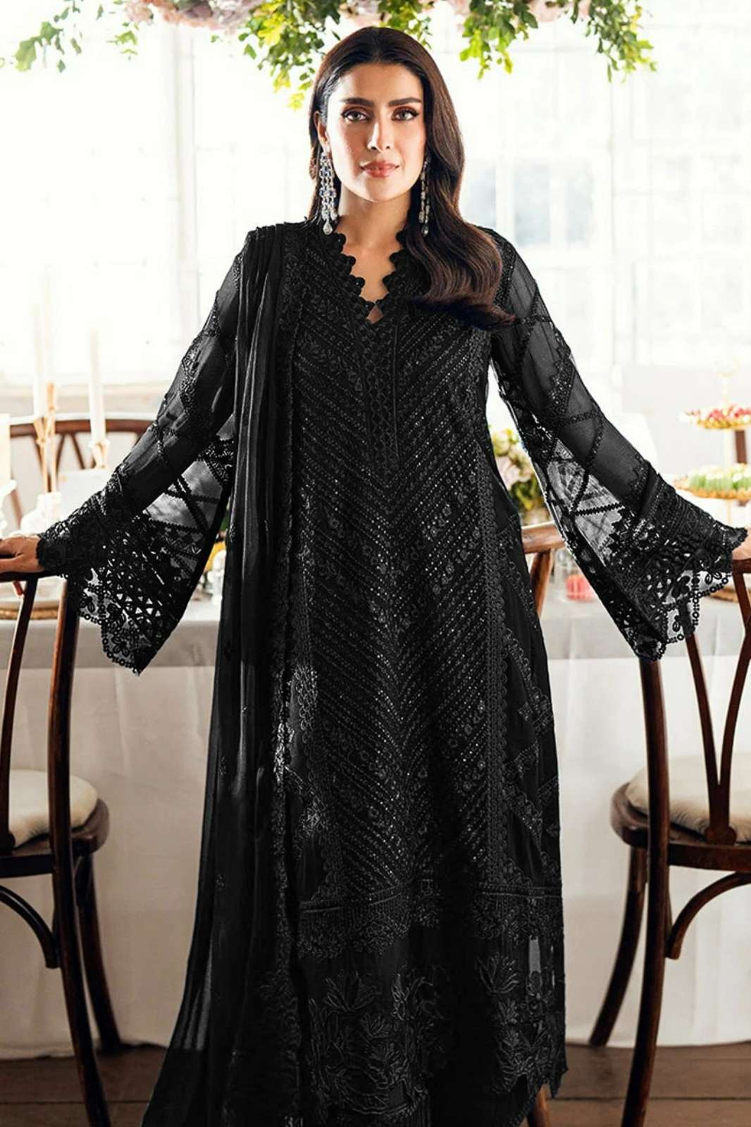 SERINE S S-742 FOX GEORGETTE PAKISTANI SUIT WITH EMBROIDERY & HANDWORK