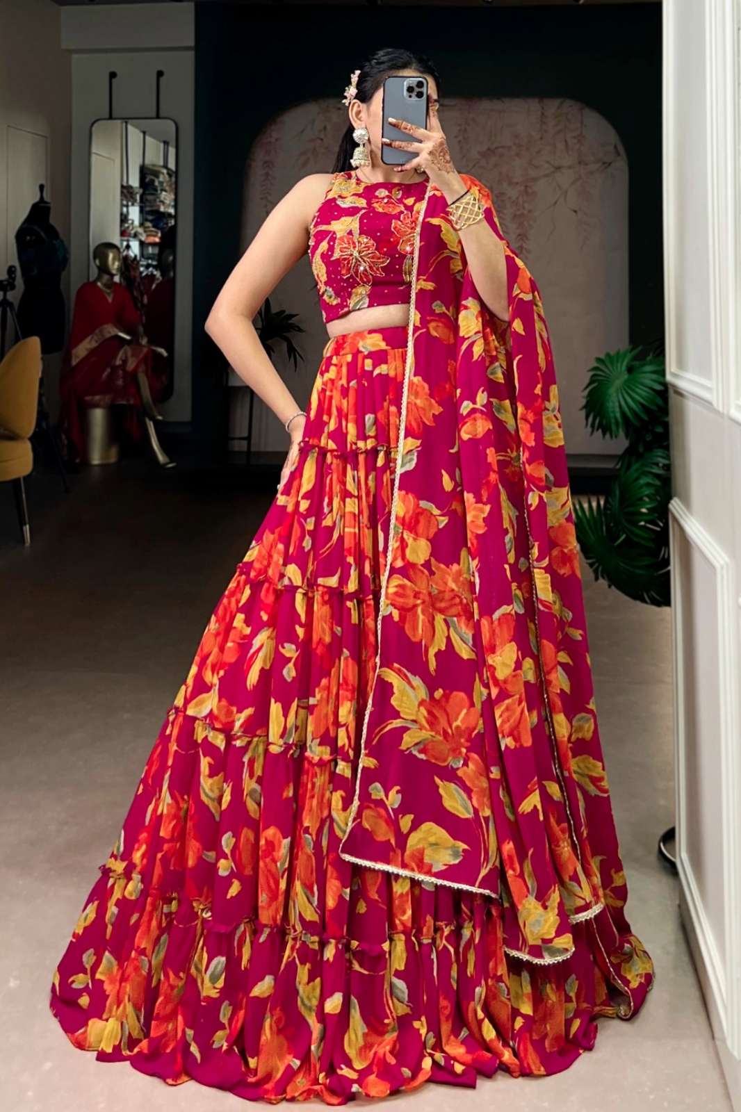 SHRI BALAJI 19974 VIBRANT FLORAL MOTIF MARBEL FABRIC PARTY OR WEDDING WEAR LEHENGA FOR WHOLESELL