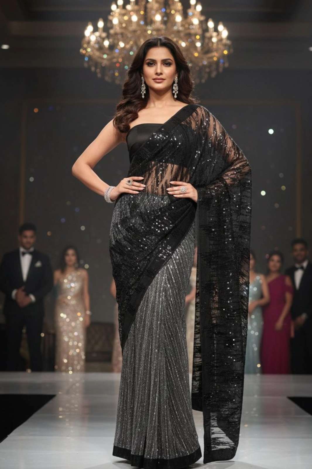 SHRI BALAJI 19997 STUNNING IMPORTED FABRIC BEAUTIFUL HALF HALF SAREE WITH FULL HEAVY SEQUINS WORK FOR WHOLESELLERS