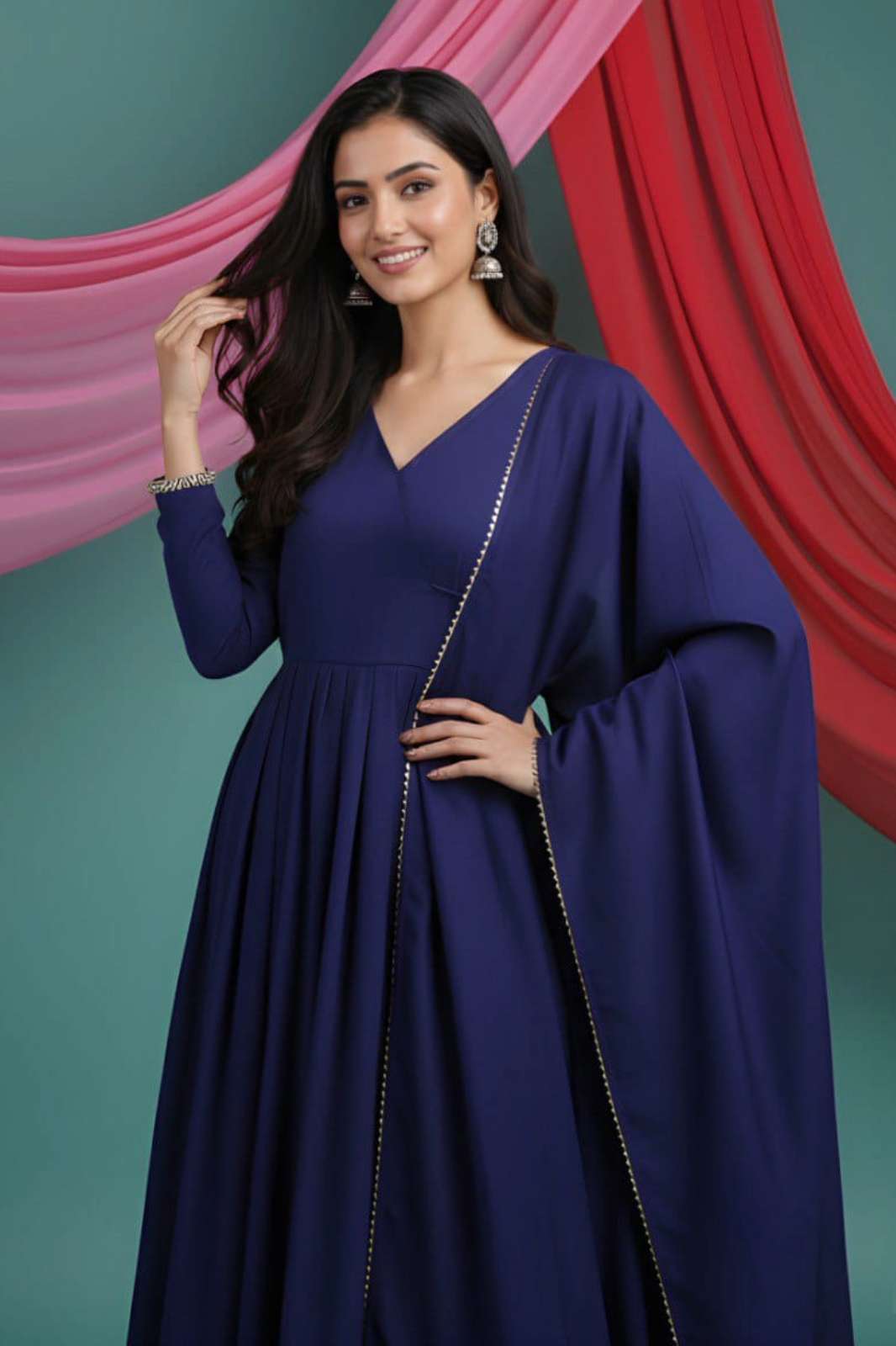 SHRI BALAJI 6048 VICHITRA SILK BEAUTIFULLY EMBROIDERED ANGHRAKHA ANARKALI SUIT 