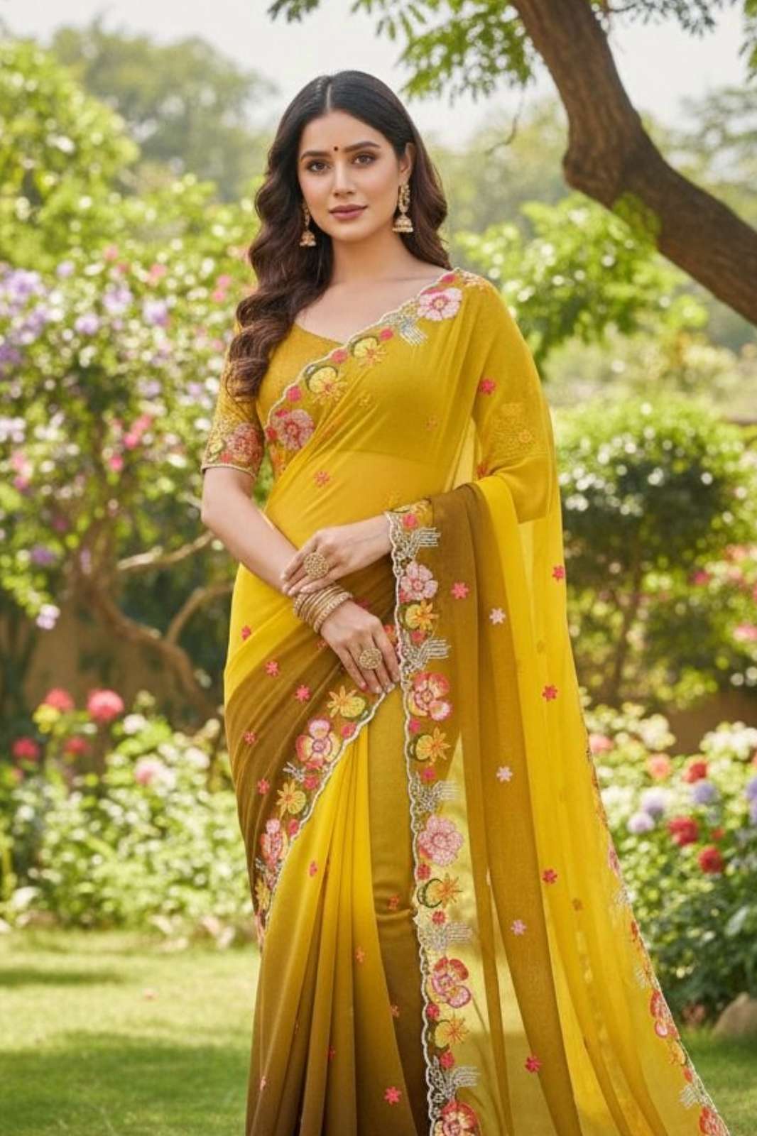 Shri Balaji 838 Beautiful Seqwance work with multicolour thread work Georgette Saree