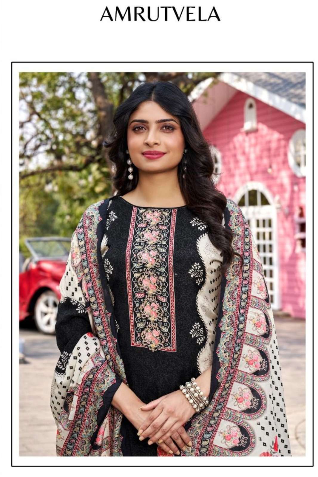 SHRI BALAJI AMRUTVELA AT158 PREMIUM MUSLIN PRINTED AND AARI HANDWORK SUIT FOR RESELLER