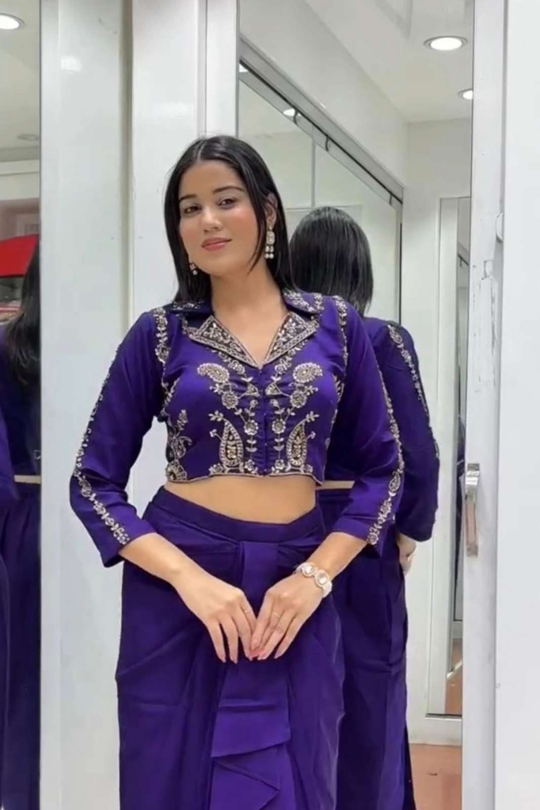 Shri balaji BB 44 Ready to Wear sequins Embroidered chinon silk Indo Western Dress 