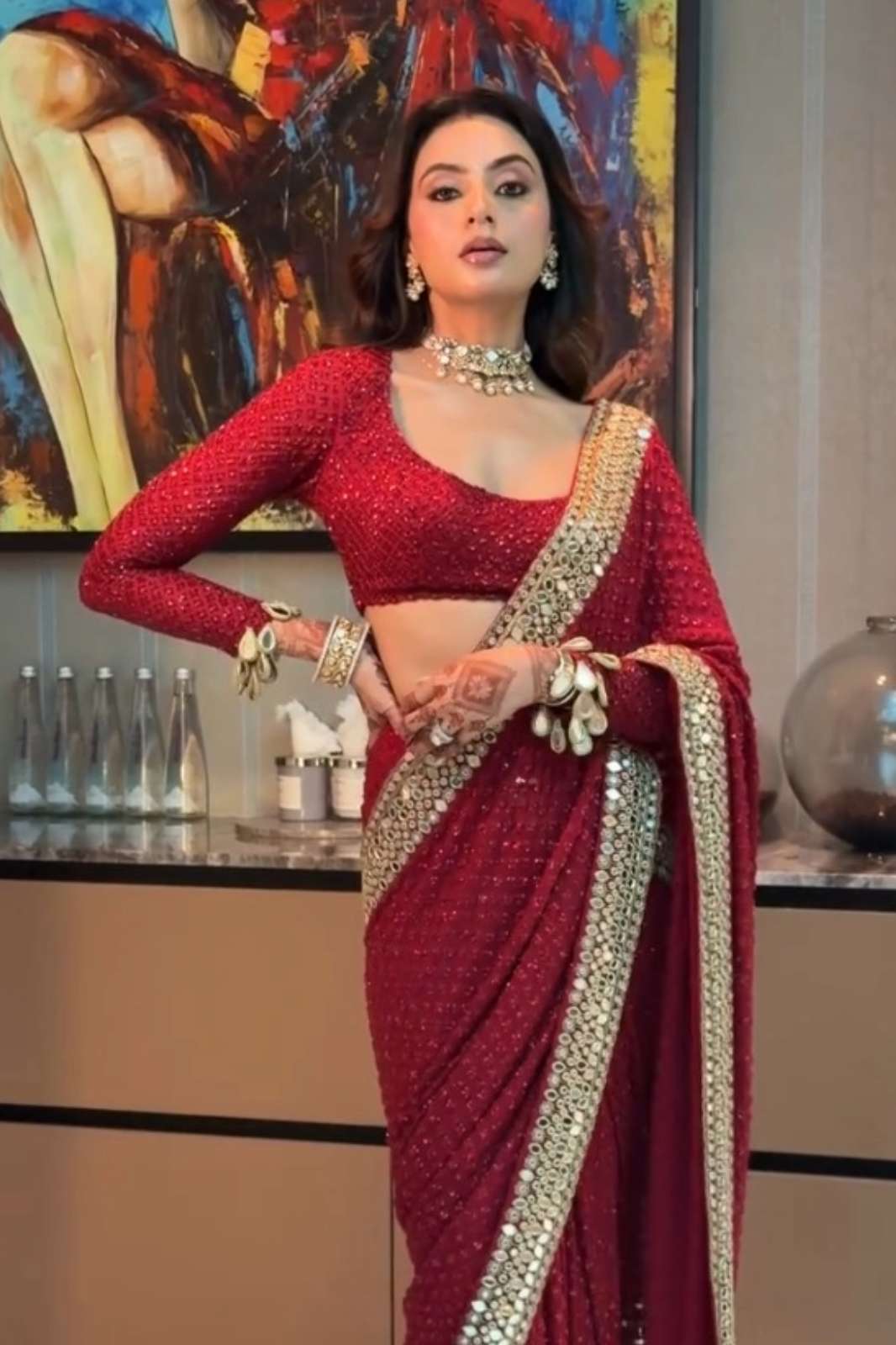 SHRI BALAJI BT 443 BEAUTIFUL SEQUENCE EMBROIDERED AND MIRROR WORK ON GEORGETTE SAREE 