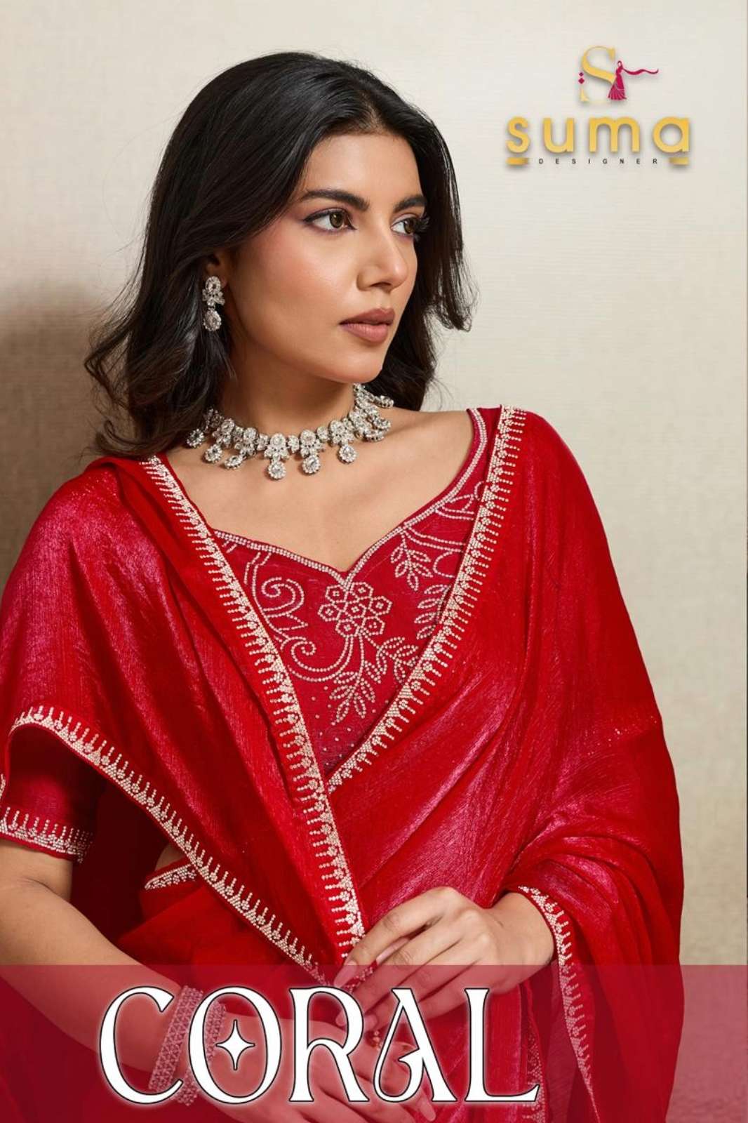 SHRI BALAJI CORAL FANCY FENDI CHIFFON SAREE COLLECTION WITH ZARKAN WORK 