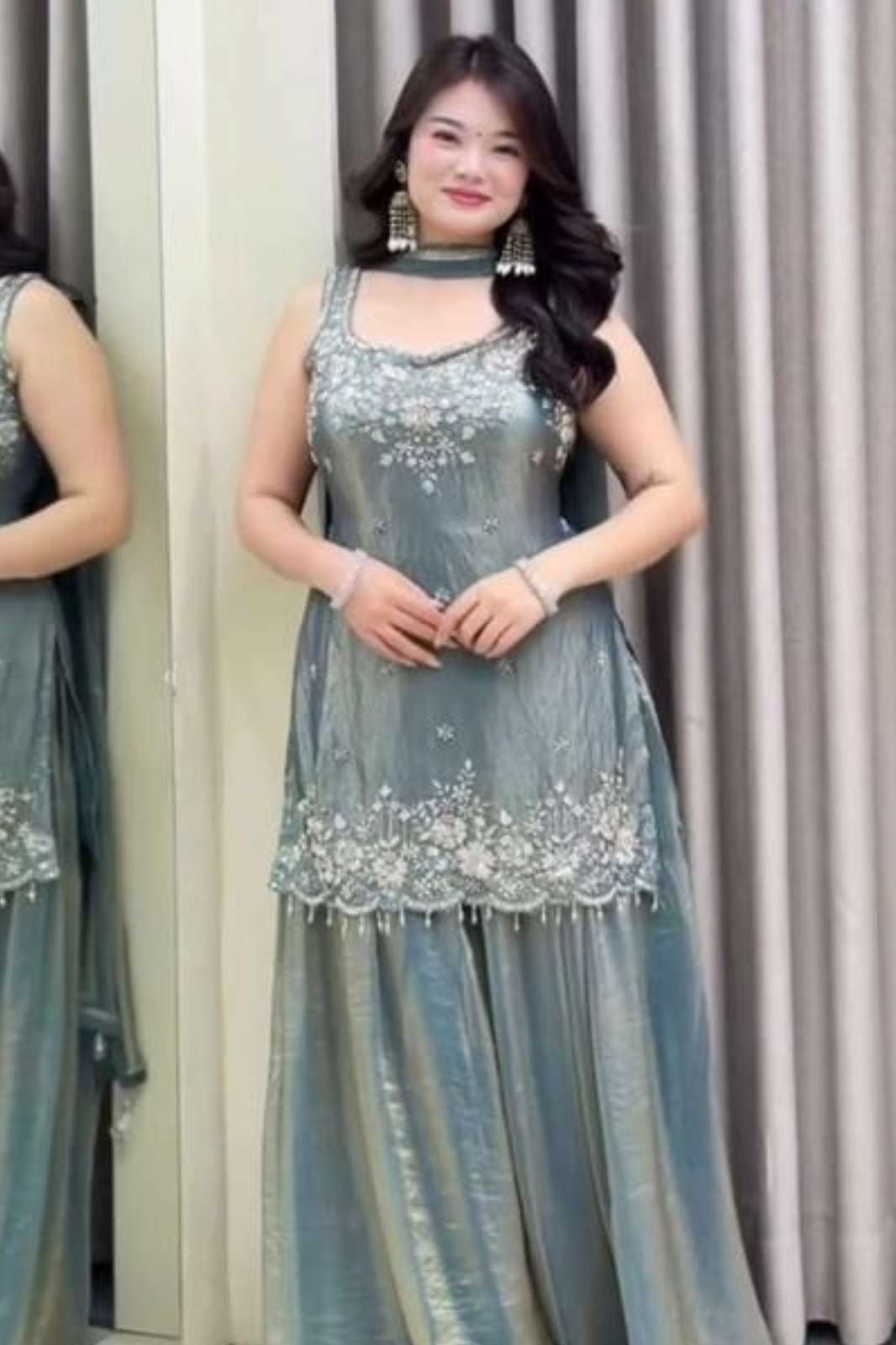 SHRI BALAJI DV 25270 BEAUTIFUL SEQUENCE EMBROIDERED FENDI SILK SUIT 