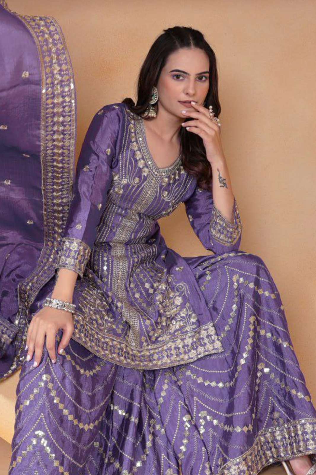 SHRI BALAJI DV 25315 STUNNING READY TO WEAR HEAVY EMBROIDERED SEQUENCE WORK SHARARA SUIT FOR RESELLER