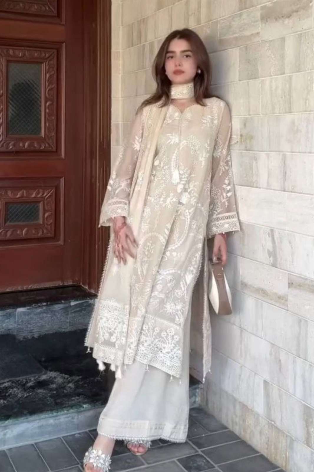 SHRI BALAJI DV 25317 MUSLIM STYLE FAUX GEORGETTE PLAZZO SUIT WITH LATKAN AND MOTI WORK FOR RESELLER