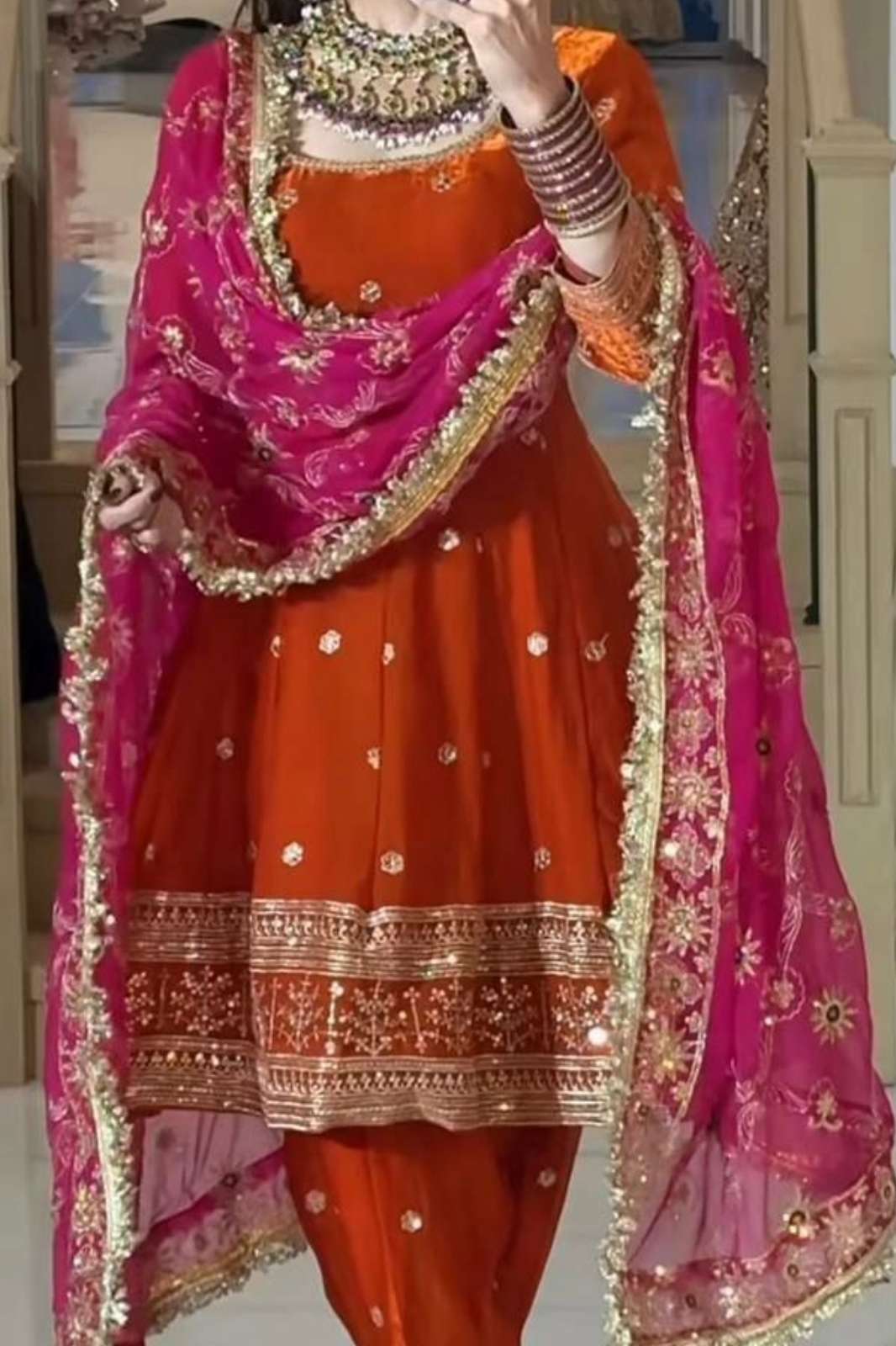 SHRI BALAJI DV 25329 BEAUTIFULLY EMBROIDERED FENDI SILK ANARKALI SUIT WITH SEQUENCE WORK