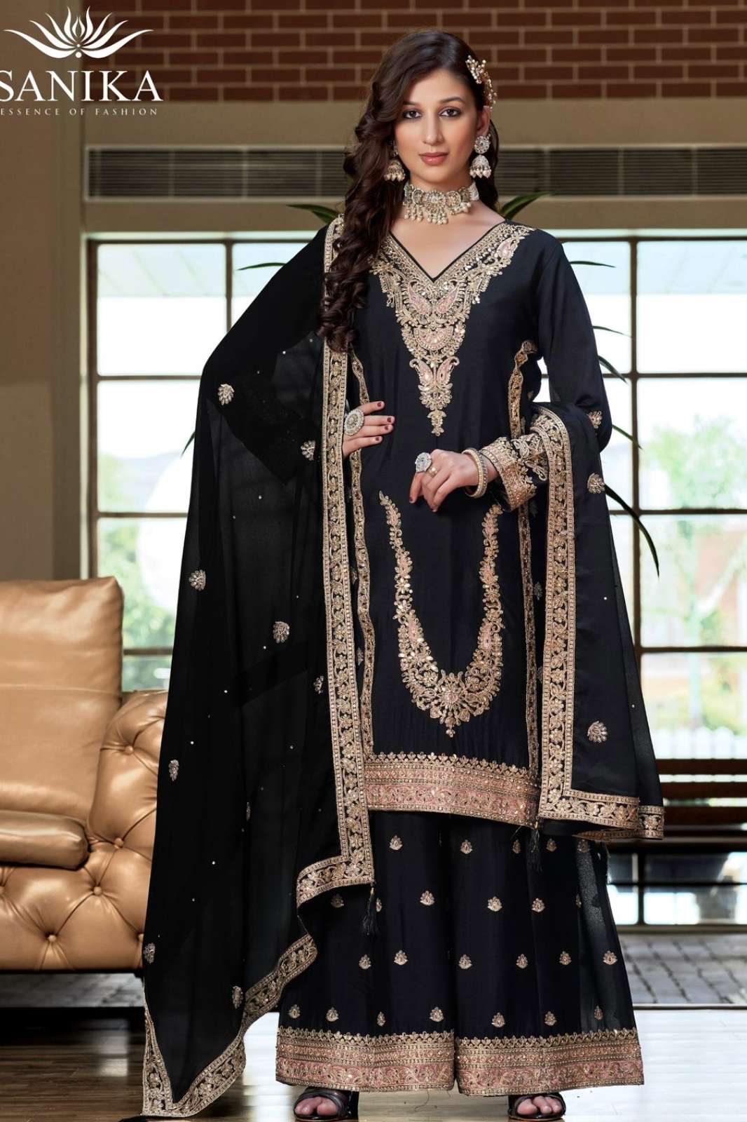 SHRI BALAJI EMPORIUM KALKI PREMIUM CHINON SİLK WITH EMBROIDERY AND HANDWORK  