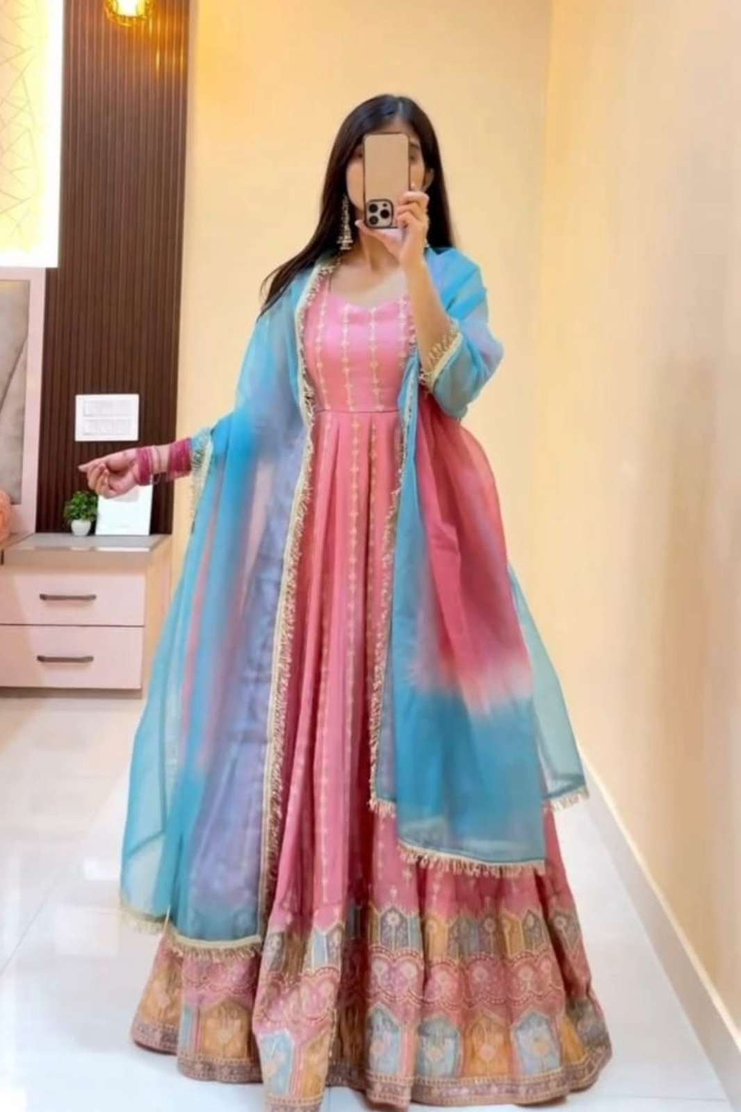 SHRI BALAJI EMPORIUM R 101 ELEGANT ANARKALI CONTRAST SUIT FOR WEDDING