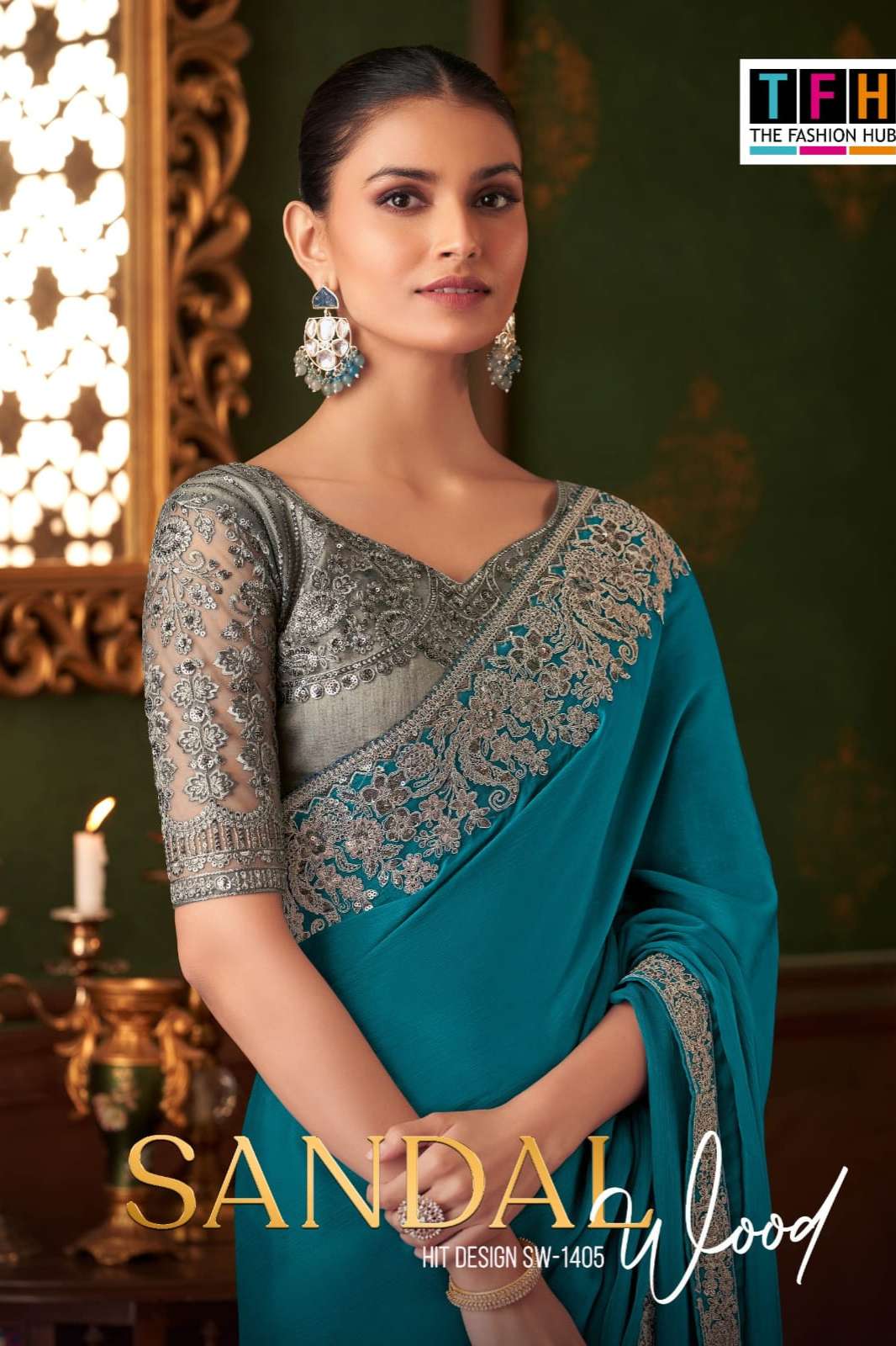 Shri Balaji Emporium Tfh SANDALWOOD HIT DESIGN SW 1405 1405A TO 1405F Pioneer Silk Chiffon Saree