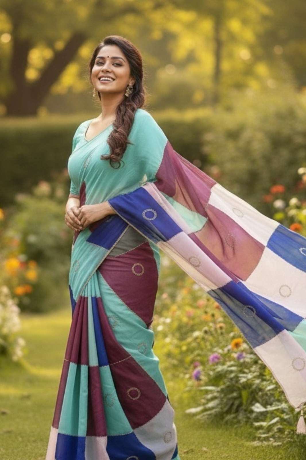 Shri Balaji Eshani Elegant Multi Prints Cutdana Handwork Soft Space Silk Saree