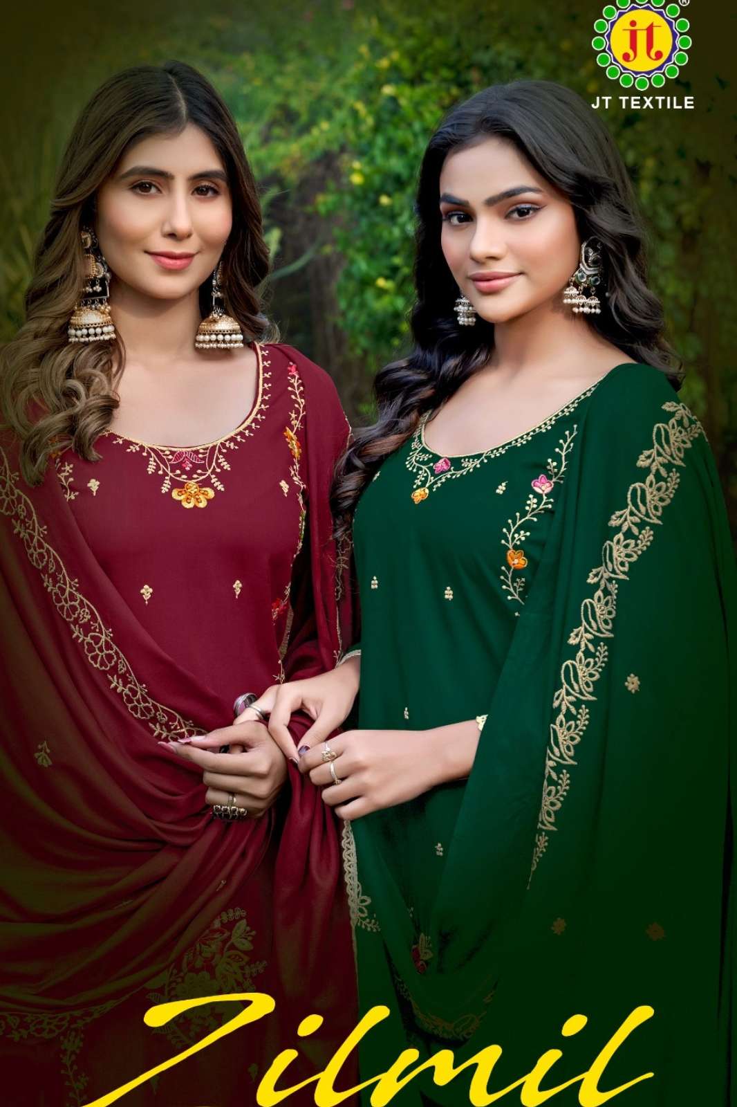 SHRI BALAJI JT TEXTILE JILMIL BEAUTIFUL RAYON FABRIC EMBROIDERED SUIT FOR WHOLESELLER