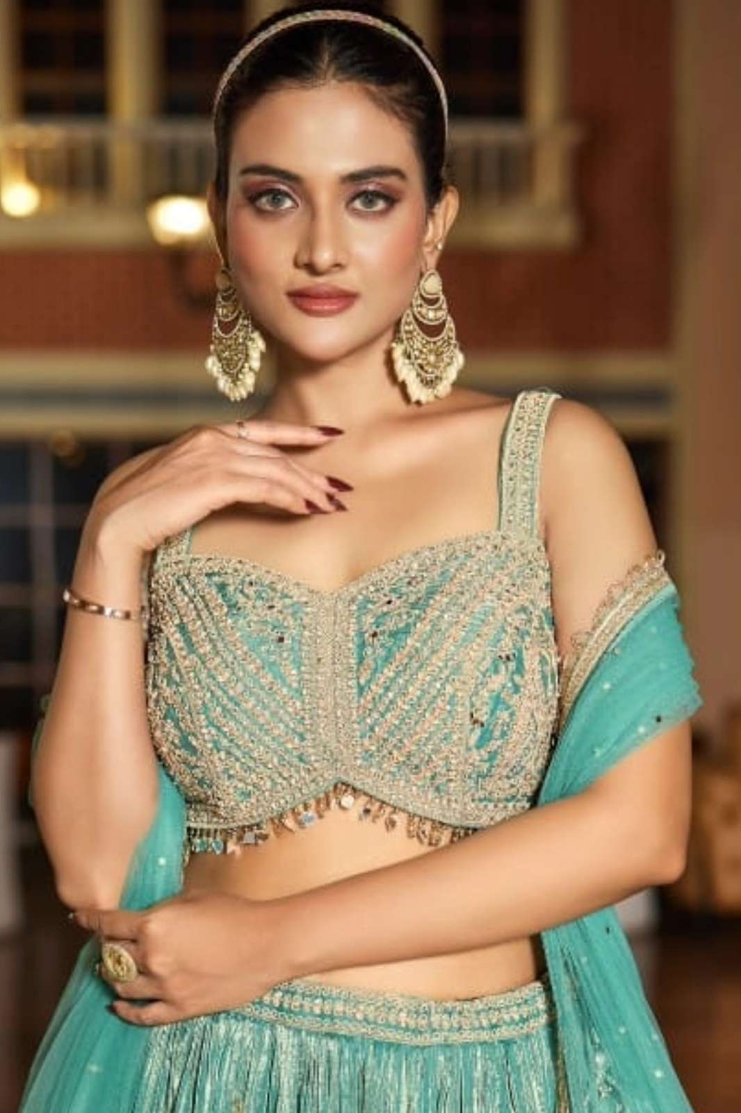 SHRI BALAJI LAPINK 19790 STUNNING HEAVY EMBROIDERED STONES AND MOTI WORK WEDDING LEHENGA