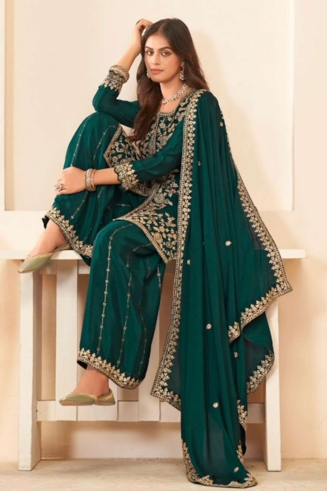 SHRI BALAJI LAUNCHES RADHA TRENDZ SONALI PREMIUM CHINON EMBROIDERED AND ZARKAN WORK SUIT  