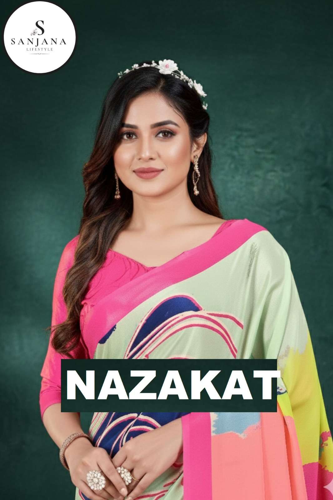 SHRI BALAJI NAZAKAT CREPE SILK ABSTRACT PRINT SAREE 