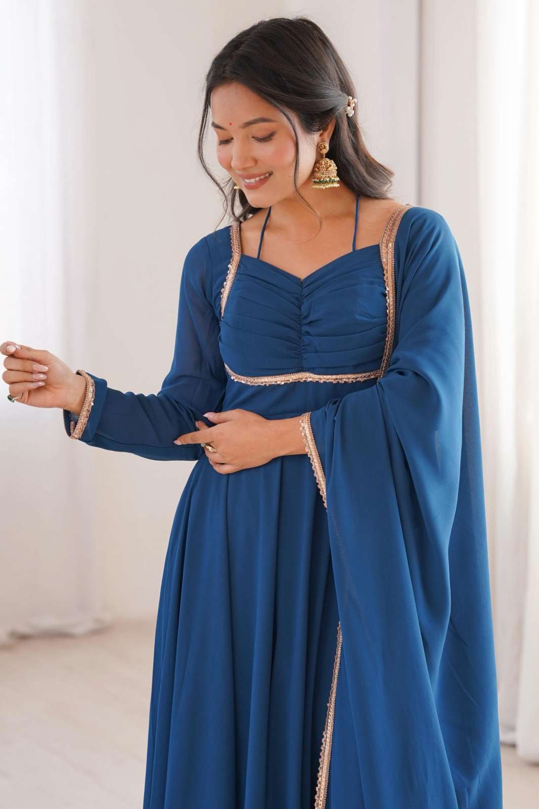 SHRI BALAJI PRESENTS 20028 READY O WEAR RICH BLUE FAUX GEORGETTE ANARKALI SUIT 