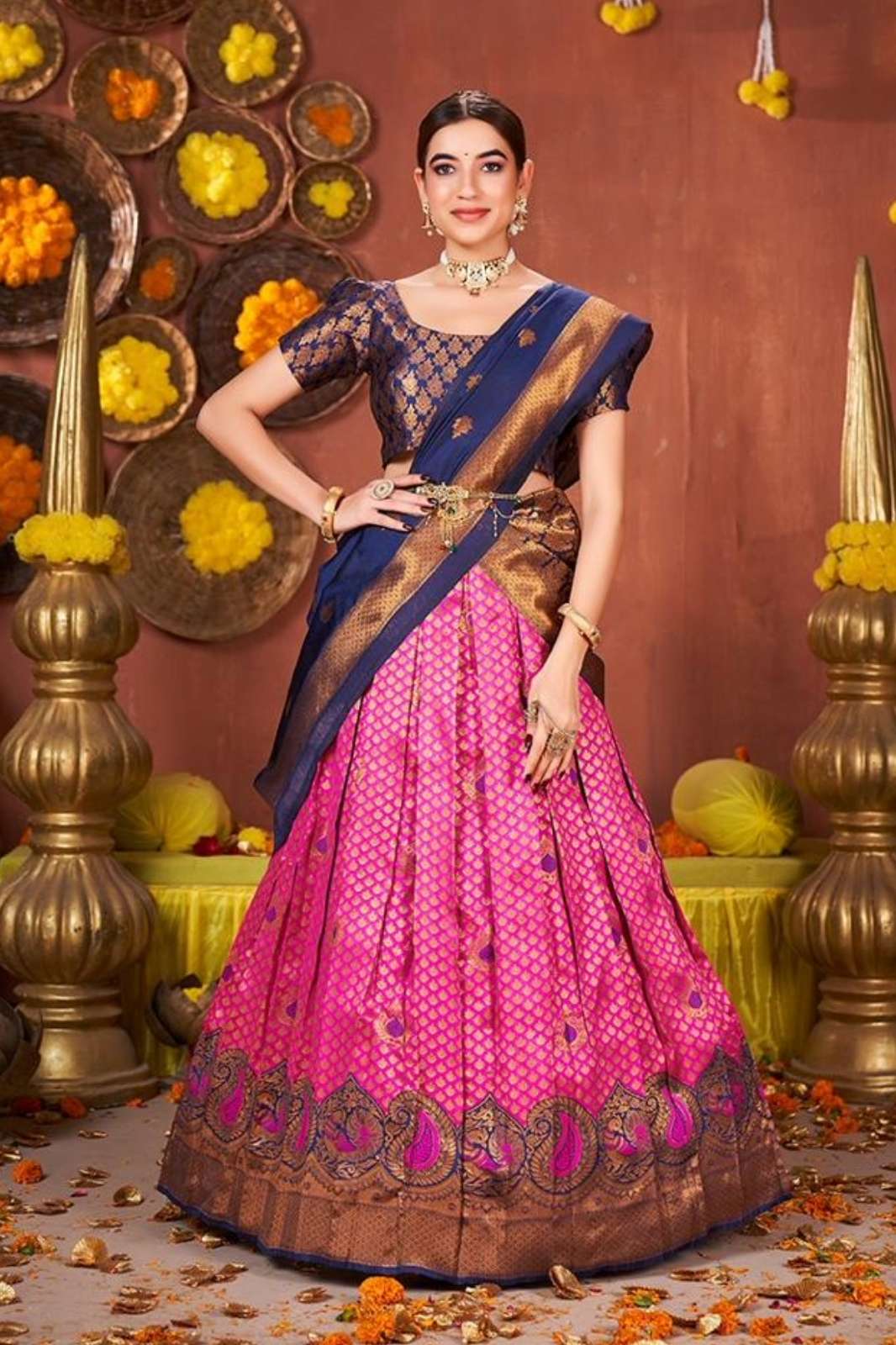SHRI BALAJI PRESENTS 20031 BANARASI SILK HALF N HALF LEHENGA  SAREE COLLECTION FOR WHOLESELLER 