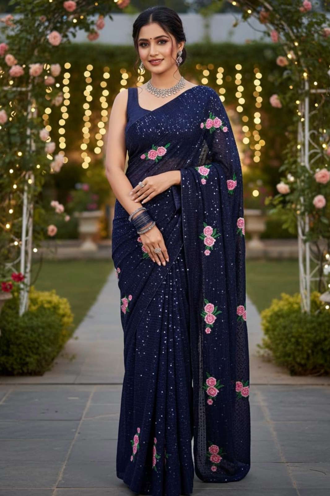 Shri Balaji Presents 757 Stuinng Sequence and Multi Thread work Premium Georgette Saree