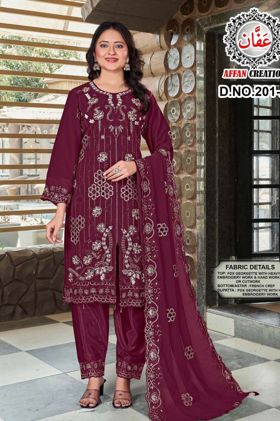 SHRI BALAJI PRESENTS AFFAN CREATION 201 BEAUTIFUL EMBROIDERED FAUX GEORGETTE PAKISTANI SUIT WITH CUT WORK AND ZARDOZI WORK