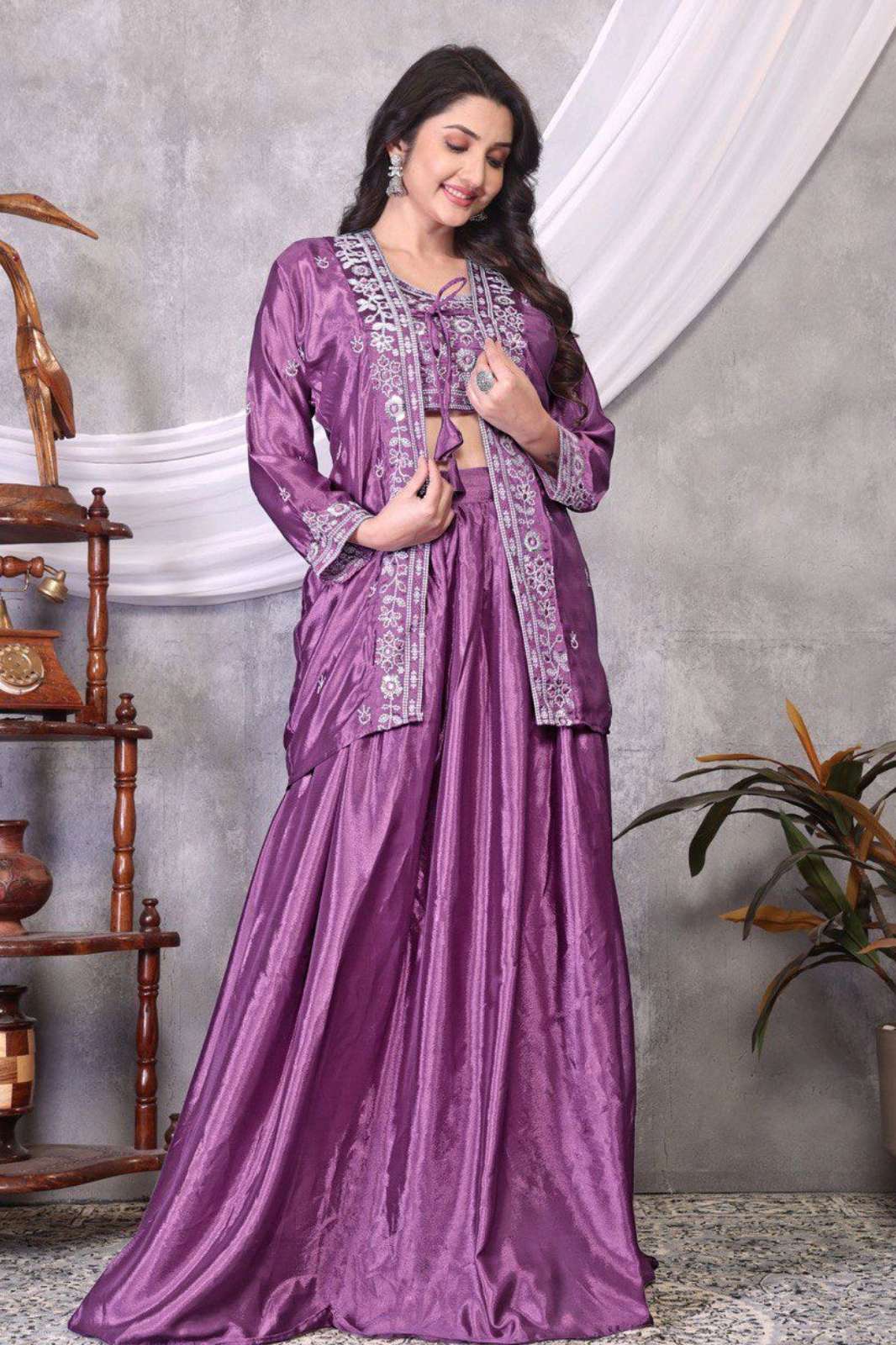 SHRI BALAJI PRESENTS BB 02 CHINON SILK EMBROIDERED THREAD AND SEQUENCE WORK CO ORD SET 