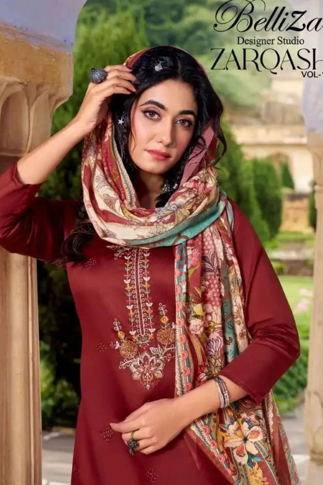 SHRI BALAJI PRESENTS BELLIZA ZARQASH VOL 13 BEAUTIFUL COTTON SUIT WITH HEAVY DAMAN EMBROIDERY WORK