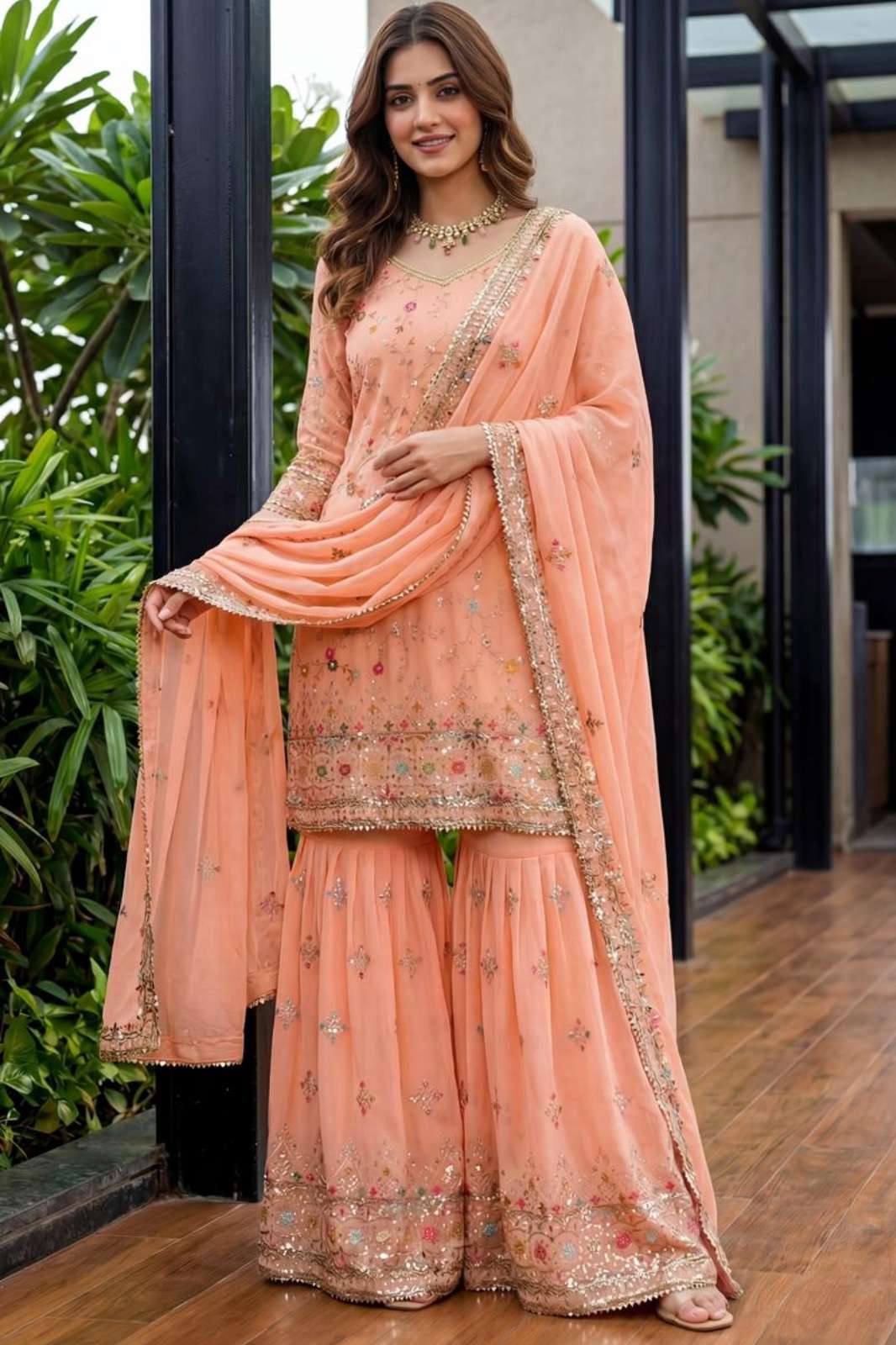 SHRI BALAJI PRESENTS DB 5038 FAUX GEORGETTE EMBROIDERED PAKISTANI SHARARA SUIT FOR WHOLESELLERS 