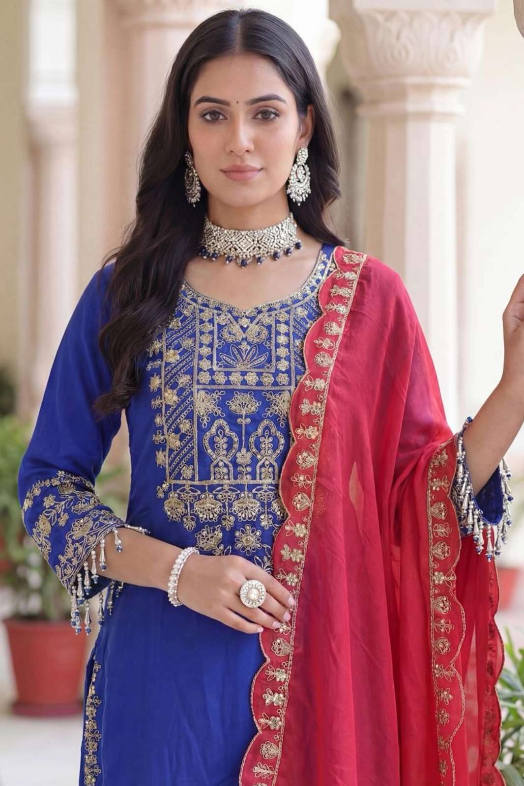 SHRI BALAJI PRESENTS DB 5045 RICH EMBROIDERED CODEING AND SEQUENCE WORK CHINON SILK SUIT FOR WHOLESELLER