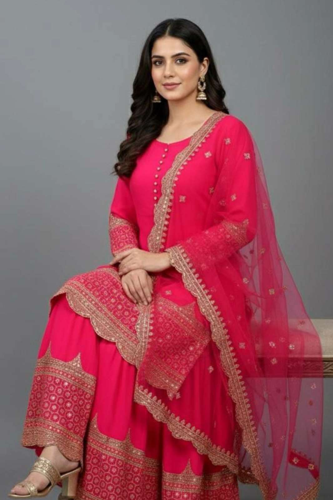 Shri Balaji presents DV 25307 embroidered georgette sharara suit with sequence work for Wholeseller