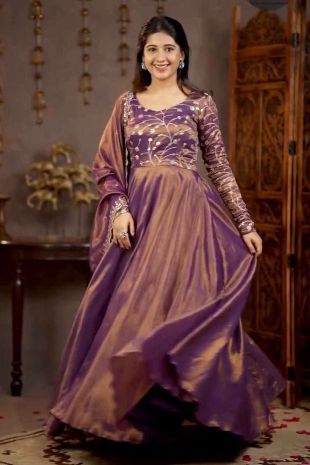 SHRI BALAJI PRESENTS DV  25332 BEAUTIFULLY READY TO WEAR SEQUENC EMBROIDERED SILK ANARKALI SUIT