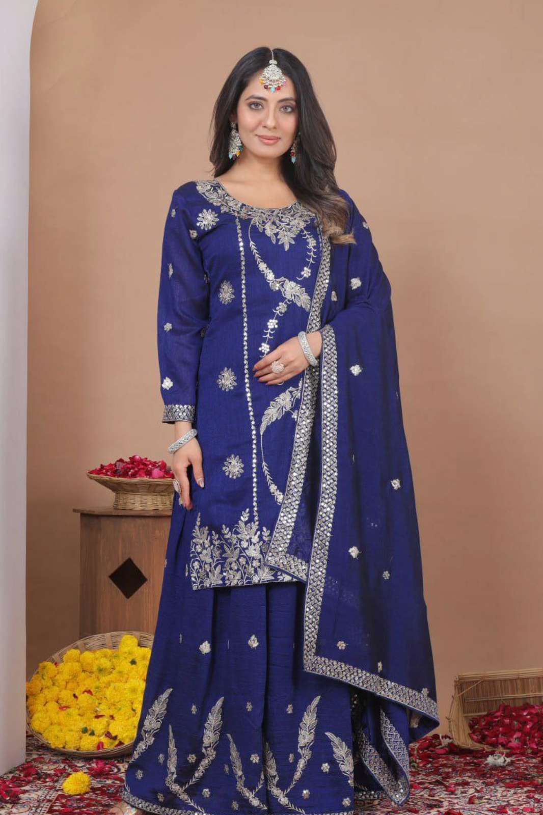 SHRI BALAJI PRESENTS DV 25337 EMBROIDERED SEQUENCE WORK SILK MUSIM STLYE SHARARA SUIT