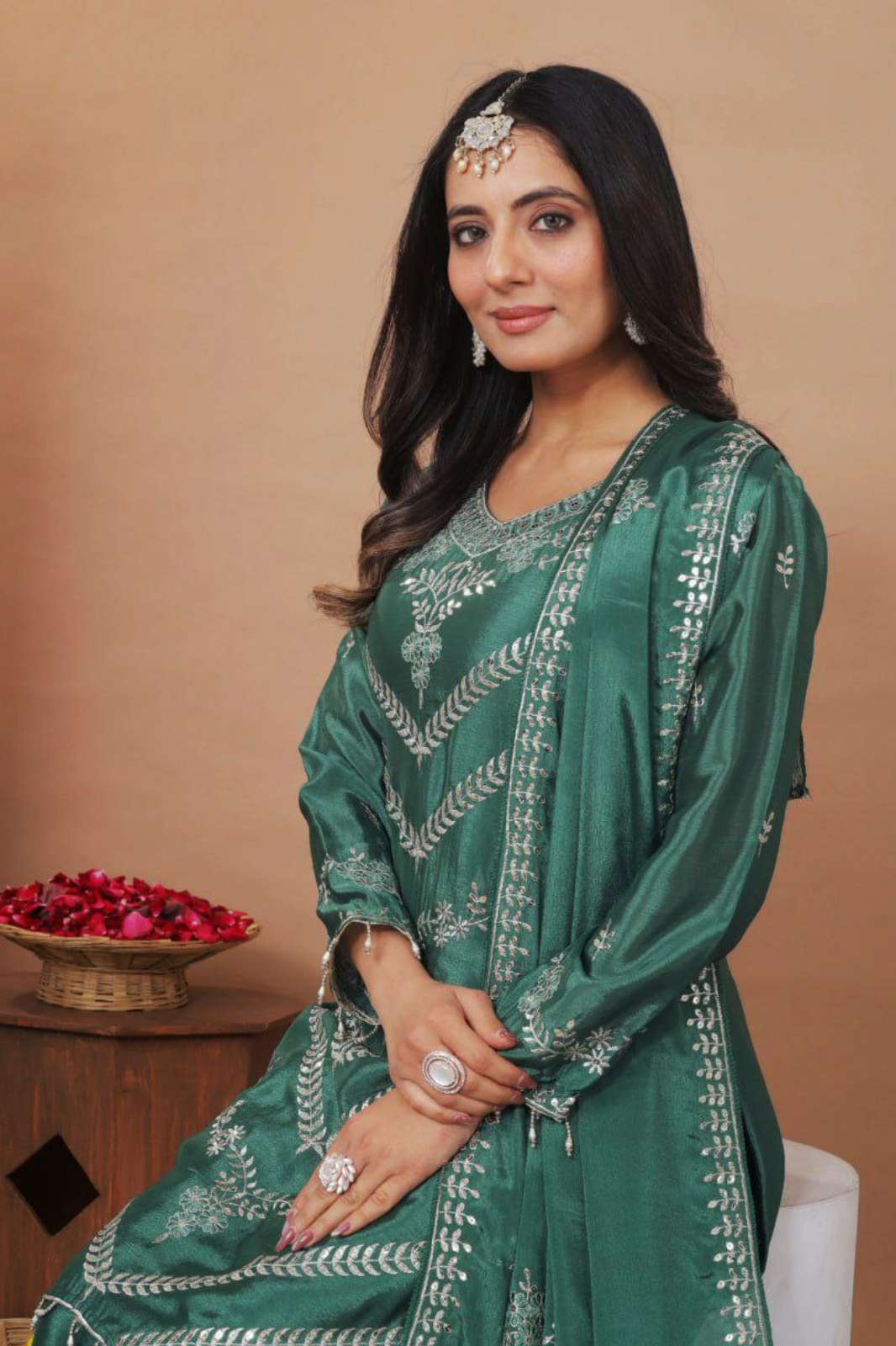 SHRI BALAJI PRESENTS DV 25339 BEAUTIFUL EMBROIDERED THREAD AND SEQUENCE WORK CHINON SHARARA SUIT