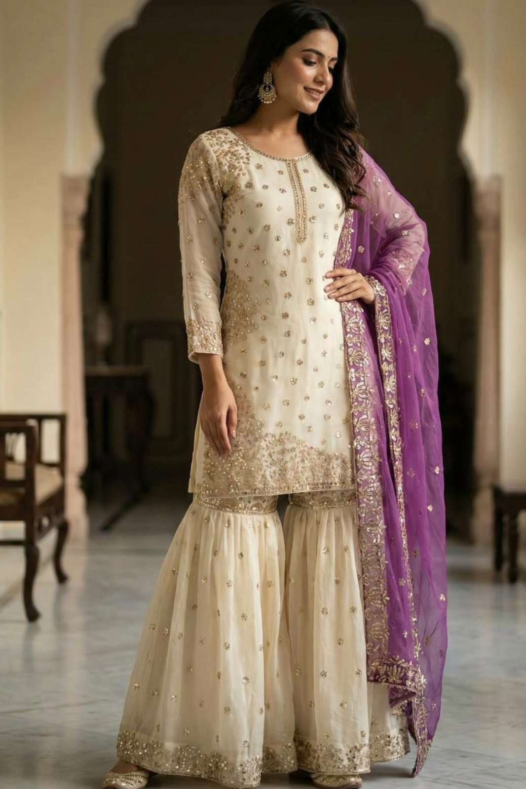 SHRI BALAJI PRESENTS DV 25341 READY TO WEAR EMBROIDERED AND SEQUENCE WORK FENDI SILK GARARA SUIT 